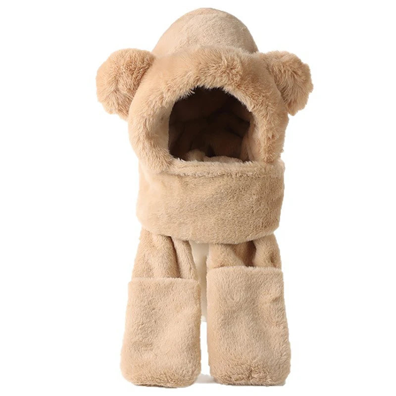 Set Orsetto 3 in 1 – Cappuccio, Sciarpa e Guanti in Peluche